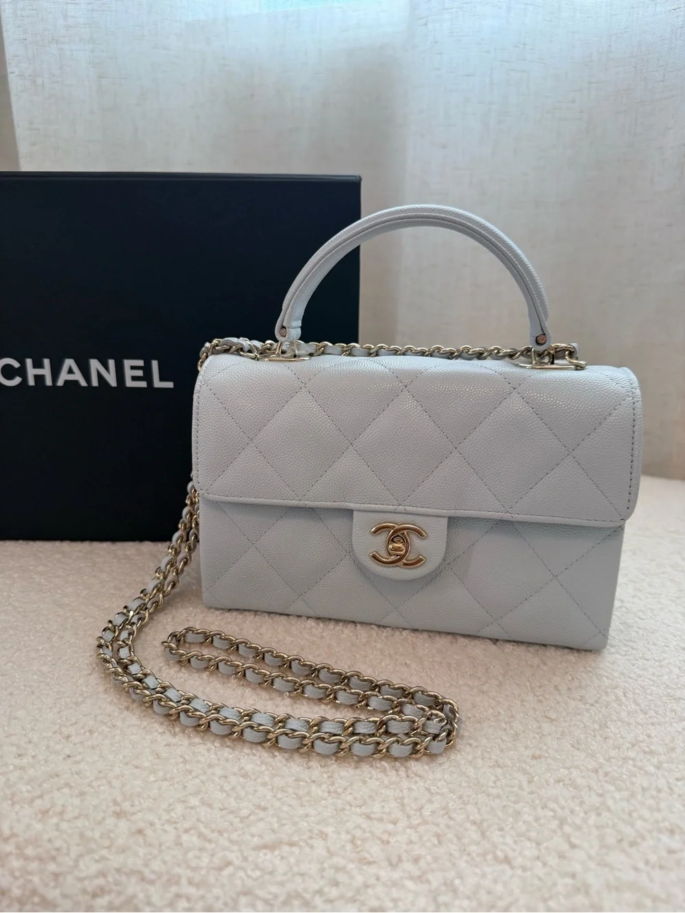CHANEL Mini Quilted Top Handle Bag in Light Gray BRAND NEW